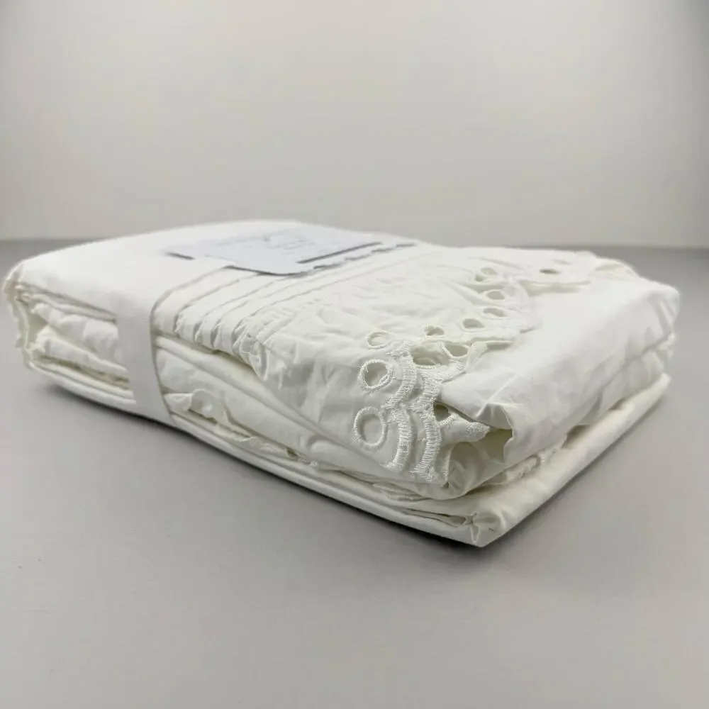 LoveShackFancy X Pottery Barn Teen Eyelet Ruffle Sheet Set TWIN XL White Cotton